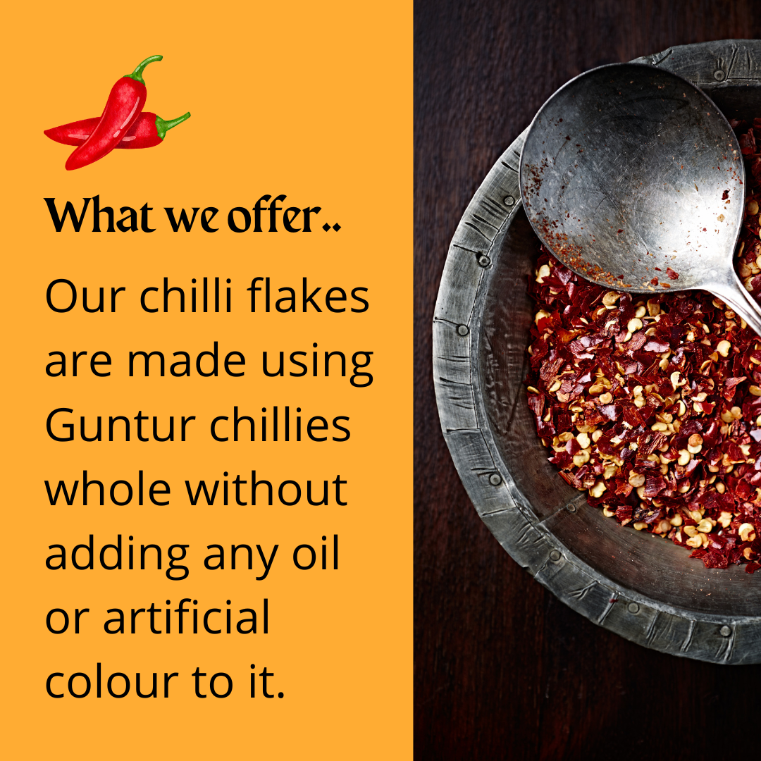 Chili flakes - Guntur chilli flakes.