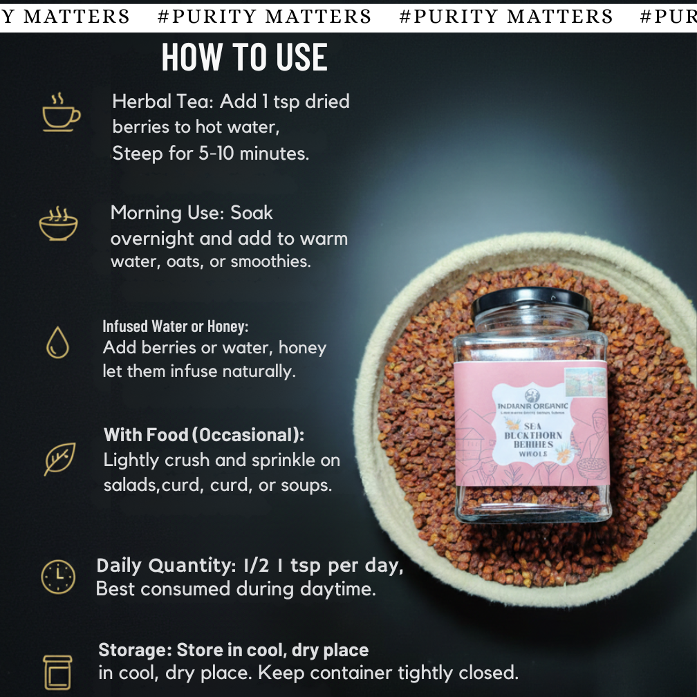 Sea Buckthorn Dry Berries | Naturally Sun-Dried | Hand-Cleaned | Ladakh Grown