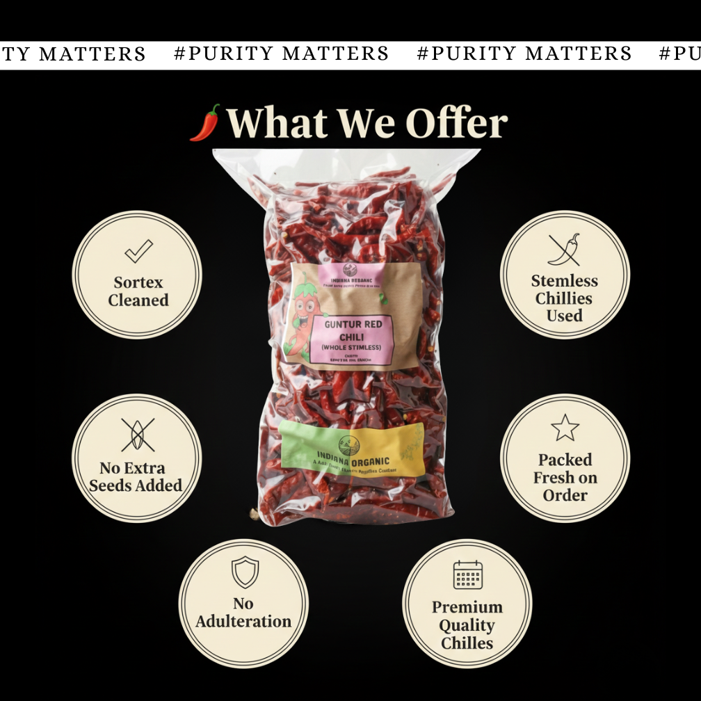 Guntur Red Chilli Whole Sabut Stemless