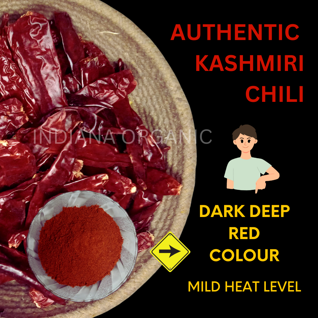 Kashmiri Chilli Powder - Deep Red Colour, Mild Flavor | kashmiri Stemless lal mirch powder